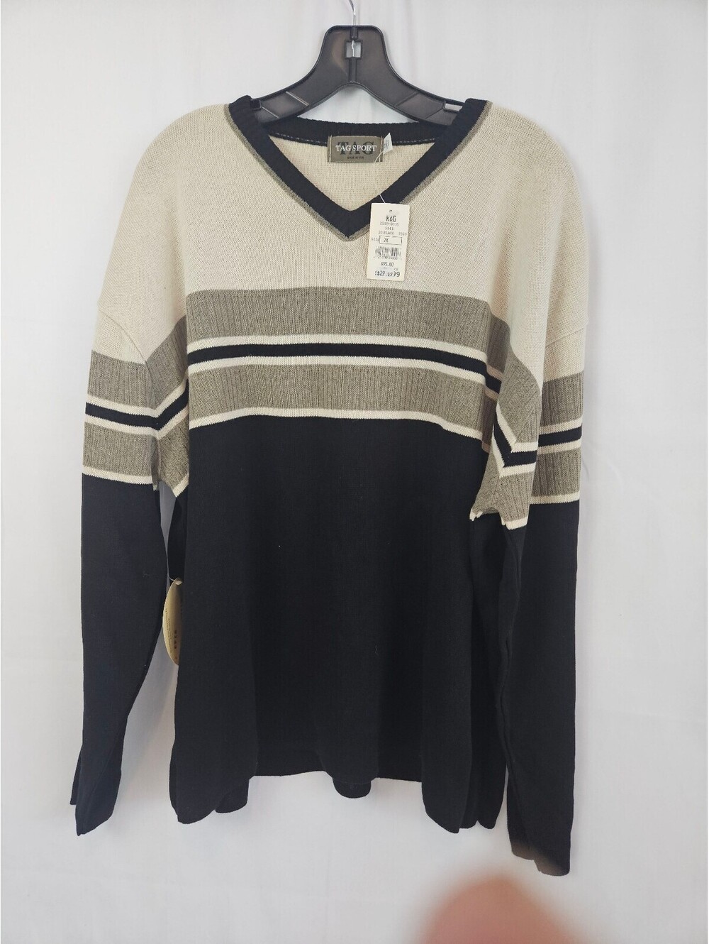 TAG Sport Men's V-Neck Striped Sweater Size 2X Black and Tan